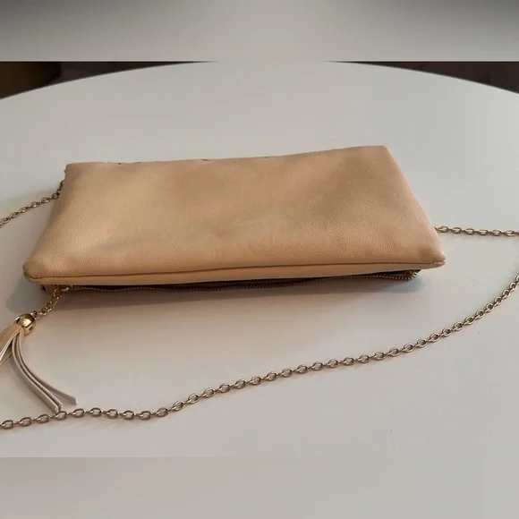 Gold & Beige Crossbody Clutch with Tassel Zipper - Picture 2 of 9